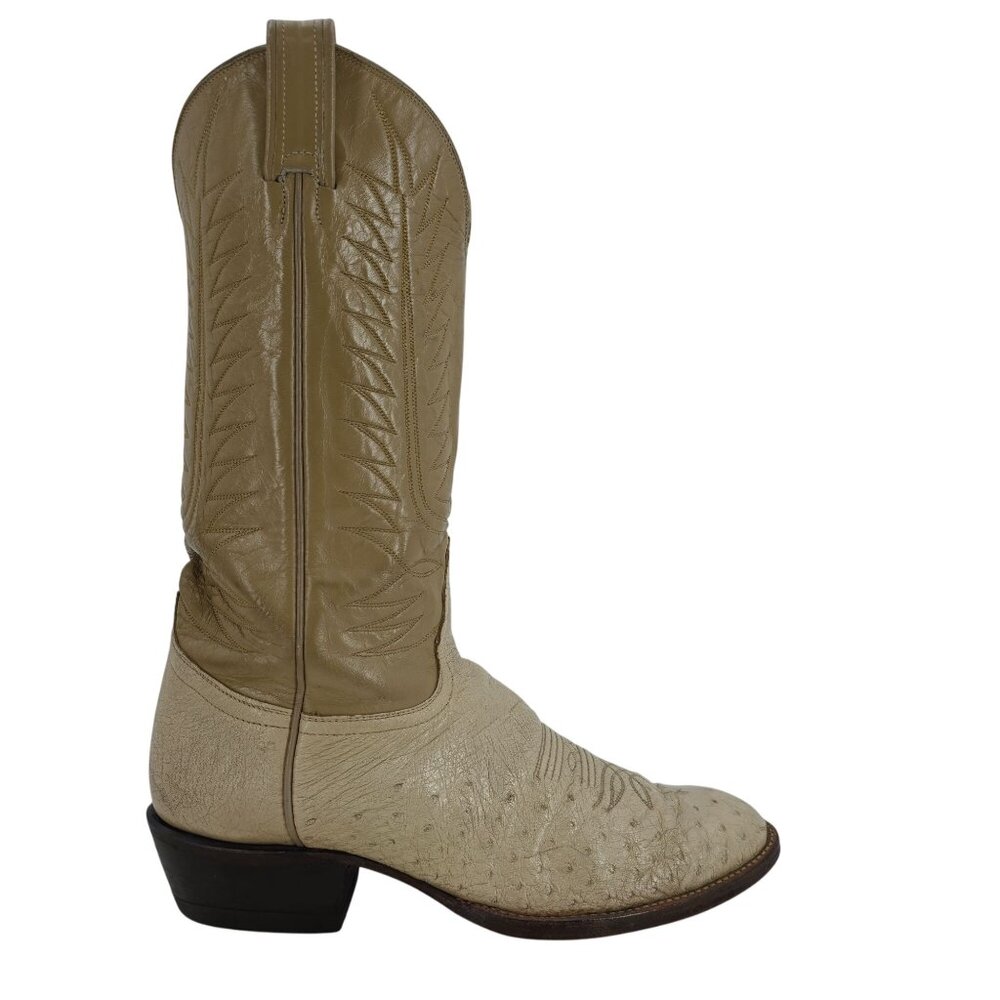Tony Lama Exotic Ostrich Men Size 9.5D  Cream Beige Leather Cowboy Western Boots - Picture 6 of 16